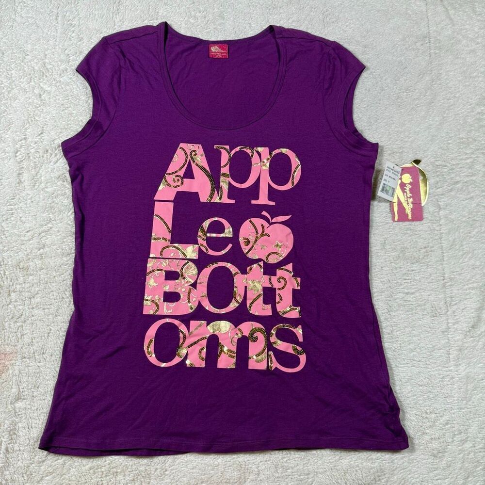 NWT Apple Bottoms Purple Graphic Logo Tee Y2K Glam Baddie Bling Top Shirt
